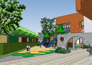 某地现代幼儿园建筑设计SU(草图大师)模型