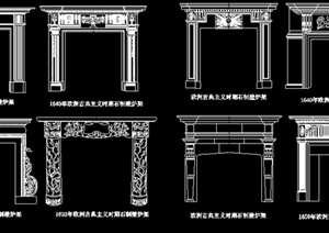 八种欧洲传统壁炉架CAD立面图