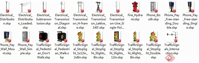 多个室外电线杆电话亭红绿灯SU模型(4)