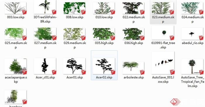 多个绿化植物树SU模型