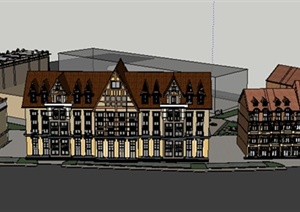 某欧陆式风格商业街建筑设计方案SU(草图大师)模型