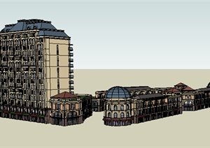 某简欧风格商业街建筑设计方案SU(草图大师)模型