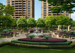 某居住区中央广场绿地景观规划设计效果图PSD格式