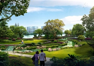 某现代公园绿地中心休息区效果图PSD格式
