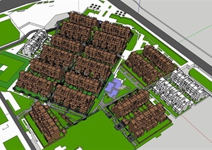 某中式小区建筑规划设计SU(草图大师)模型1
