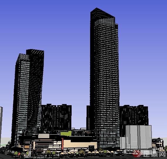某商业购物广场居住办公综合建筑规划设计SU模型(1)
