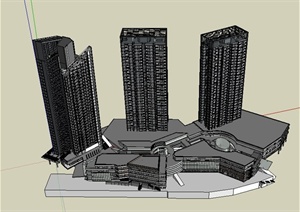 某高层商住楼建筑设计SU(草图大师)模型1
