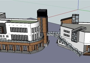 某现代中式办公楼商业建筑设计SU(草图大师)模型