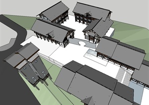某现代中式商业街建筑设计SU(草图大师)模型1