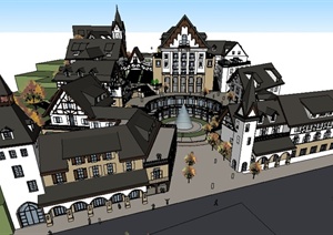 某欧式商业广场商业街居住建筑设计SU(草图大师)模型