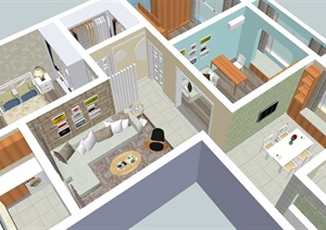 某现代住宅空间室内SU(草图大师)模型素材