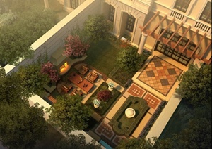 某现代庭院花园别墅设计效果图PSD格式