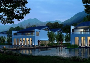 某现代住宅景观夜景设计景观效果图PSD格式