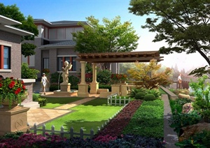 某别墅住宅入口庭院景观设计效果图PSD格式
