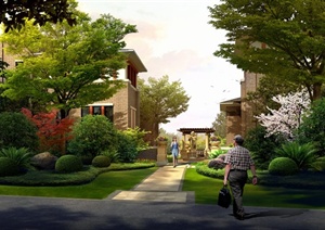 某现代居住别墅景观绿地设计效果图PSD格式