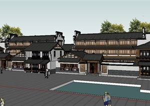 某现代中式建筑商业设计SU(草图大师)模型素材