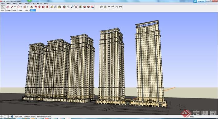 某现代风格高层商住建筑设计方案SU模型2(1)