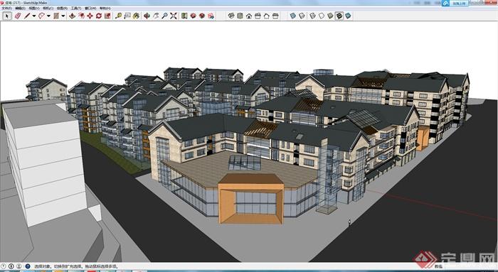 某现代中式风格多层住宅建筑设计方案SU模型1 (1)