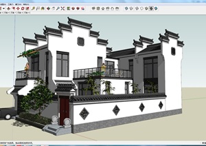 某现代中式住宅用房建筑设计SU(草图大师)模型素材