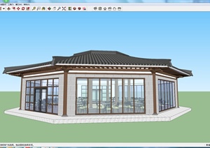 某现代中式茶馆餐厅建筑设计SU(草图大师)模型