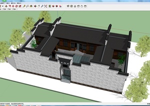 某中式四合院庭院住宅建筑设计SU(草图大师)模型