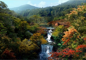 某地园林景观旅游景区瀑布景观效果图PSD格式