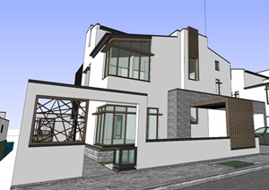 某别墅联排独栋新中式设计SU(草图大师)模型素材