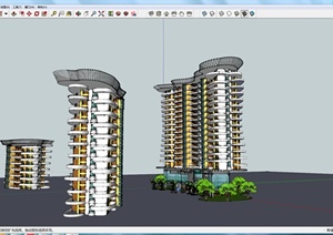 某现代风格高层住宅建筑SU(草图大师)模型素材