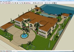 某住宅建筑设计SU(草图大师)模型（带庭院景观）