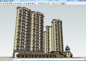 某欧式住宅楼建筑设计SU(草图大师)模型（带塔楼设计）