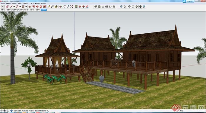 某东南亚小型别墅设计模型SU参考