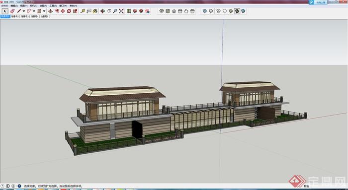 某现代中式居住建筑用房参考SU模型