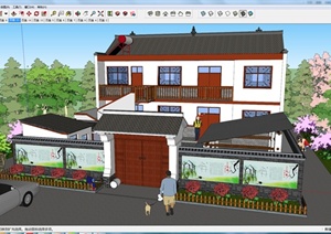某新中式别墅建筑设计SU(草图大师)模型2