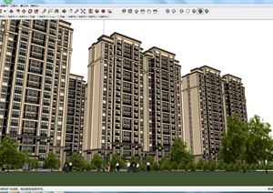 某现代高层建筑居住建筑楼SU(草图大师)模型参考