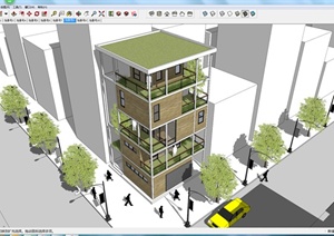 某街道拐角处住宅建筑设计SU(草图大师)模型