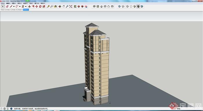 某简欧高层住宅建筑设计方案SU模型1