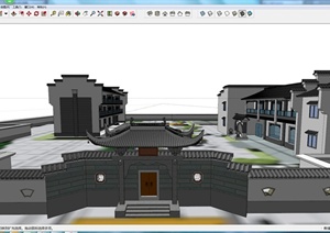 某新中式建筑办公建筑设SU(草图大师)模型素材