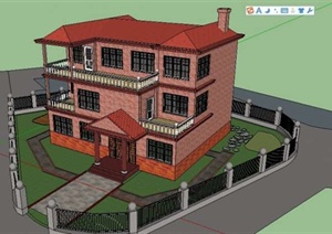 某一美式风格别墅住宅建筑SU(草图大师)模型