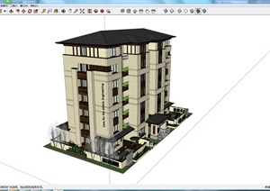 某地现代中式风格住宅建筑设计方案SU(草图大师)模型4