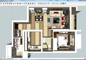 某两室两厅简欧室内住宅设计SU(草图大师)模型