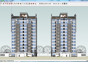 某地现代中式多层住宅建筑设计方案SU(草图大师)模型