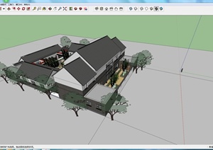 某一现代中式风格庭院住宅建筑SU(草图大师)模型