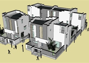 某地区现代中式风格住宅建筑设计SU(草图大师)模型