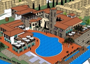 某地区西班牙风格会所建筑设计SU(草图大师)模型
