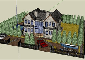 某地区一欧式别墅庭院住宅建筑设计SU(草图大师)模型