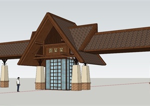 某东南亚风格建筑设计大门SU(草图大师)模型
