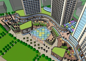 某商业广场办公建筑综合建筑设计SU(草图大师)模型