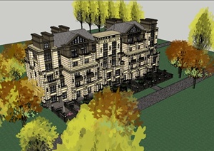 某一欧式风格酒店建筑设计SU(草图大师)模型图