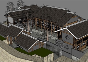 某旅游景区现代中式住宅建筑SU(草图大师) 模型