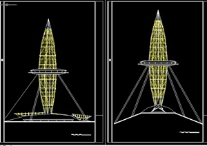 某现代观光塔设计方案CAD图纸